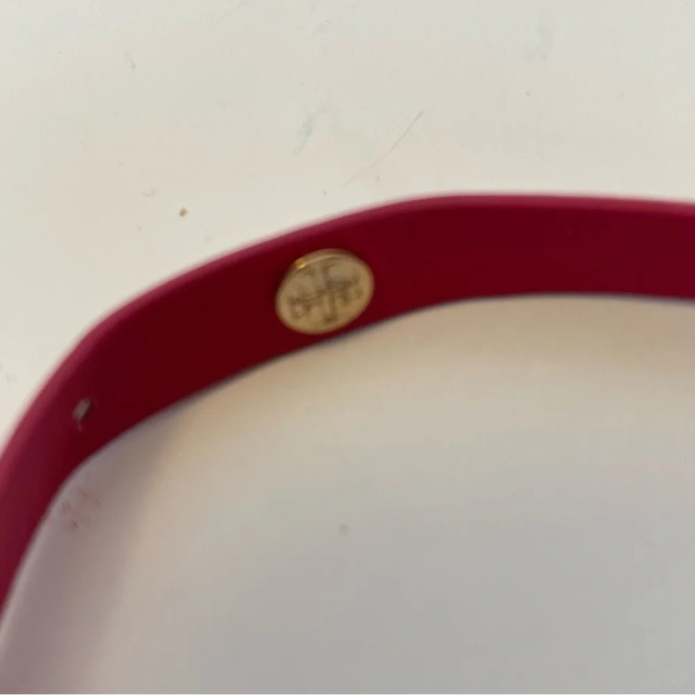 Tory Burch- Crazy Logo Pink Double Wrap Leather Buckle Bracelet